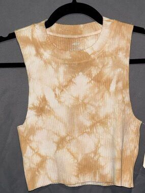 White Beige Tie Dye Tank Top Sz Small
